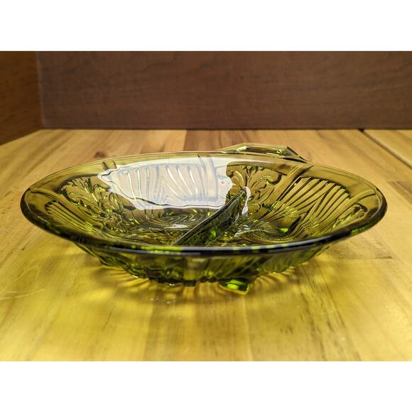 Vintage Divided Indiana Glass Side Condiment Vegetable Dish Plate Green Retro - Picture 12 of 16